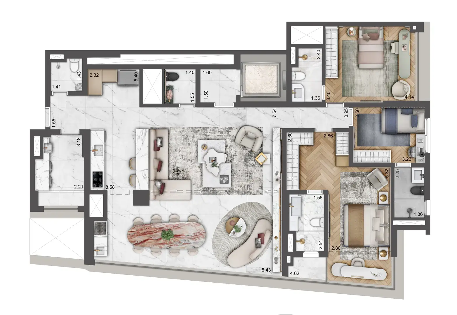 Planta 162m² – Hall privativo