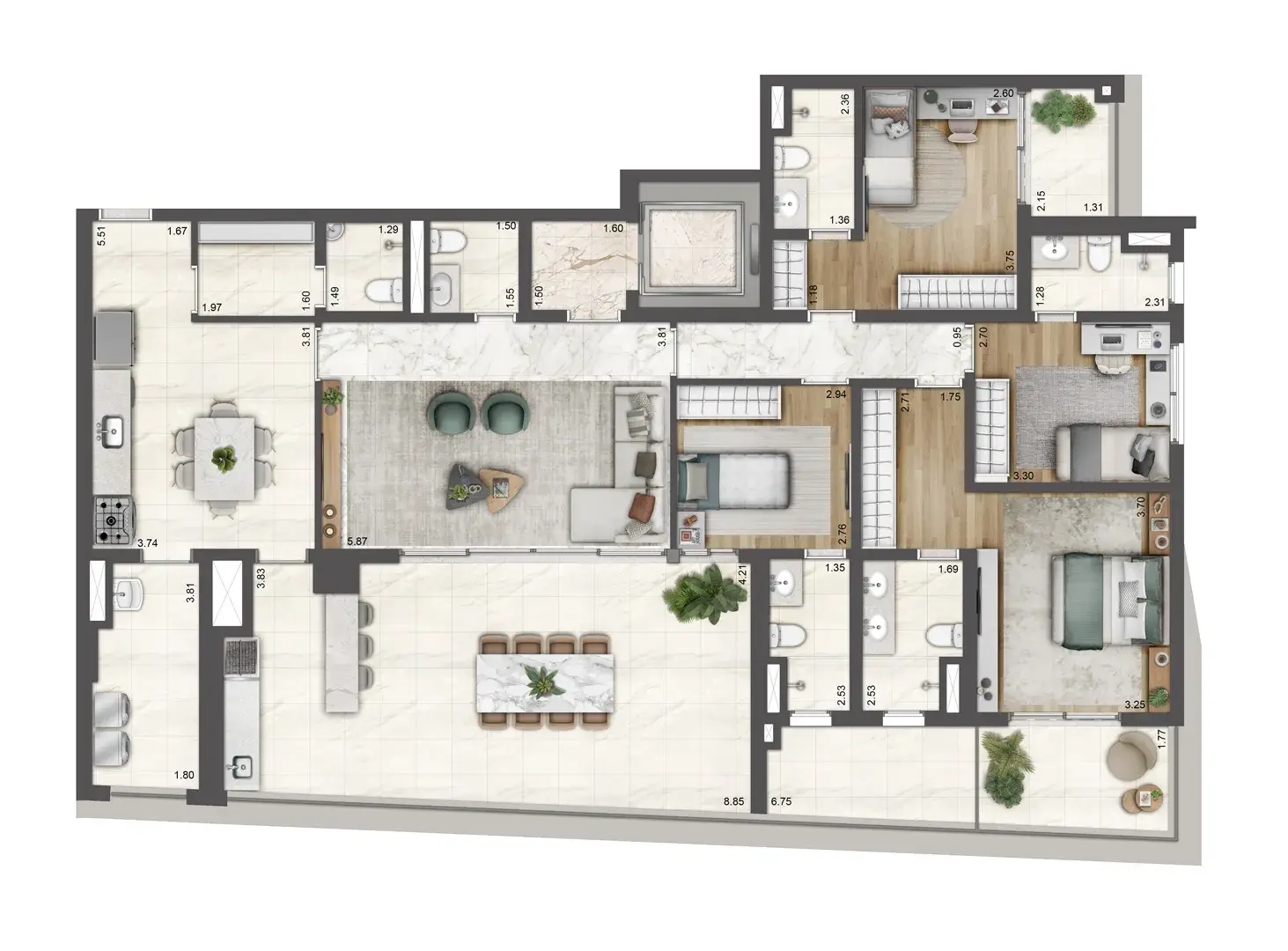 Planta 199m² – Hall privativo