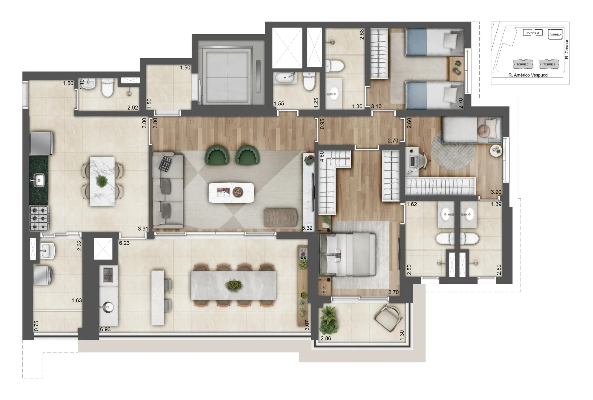 Planta 139m² – 3 Suítes