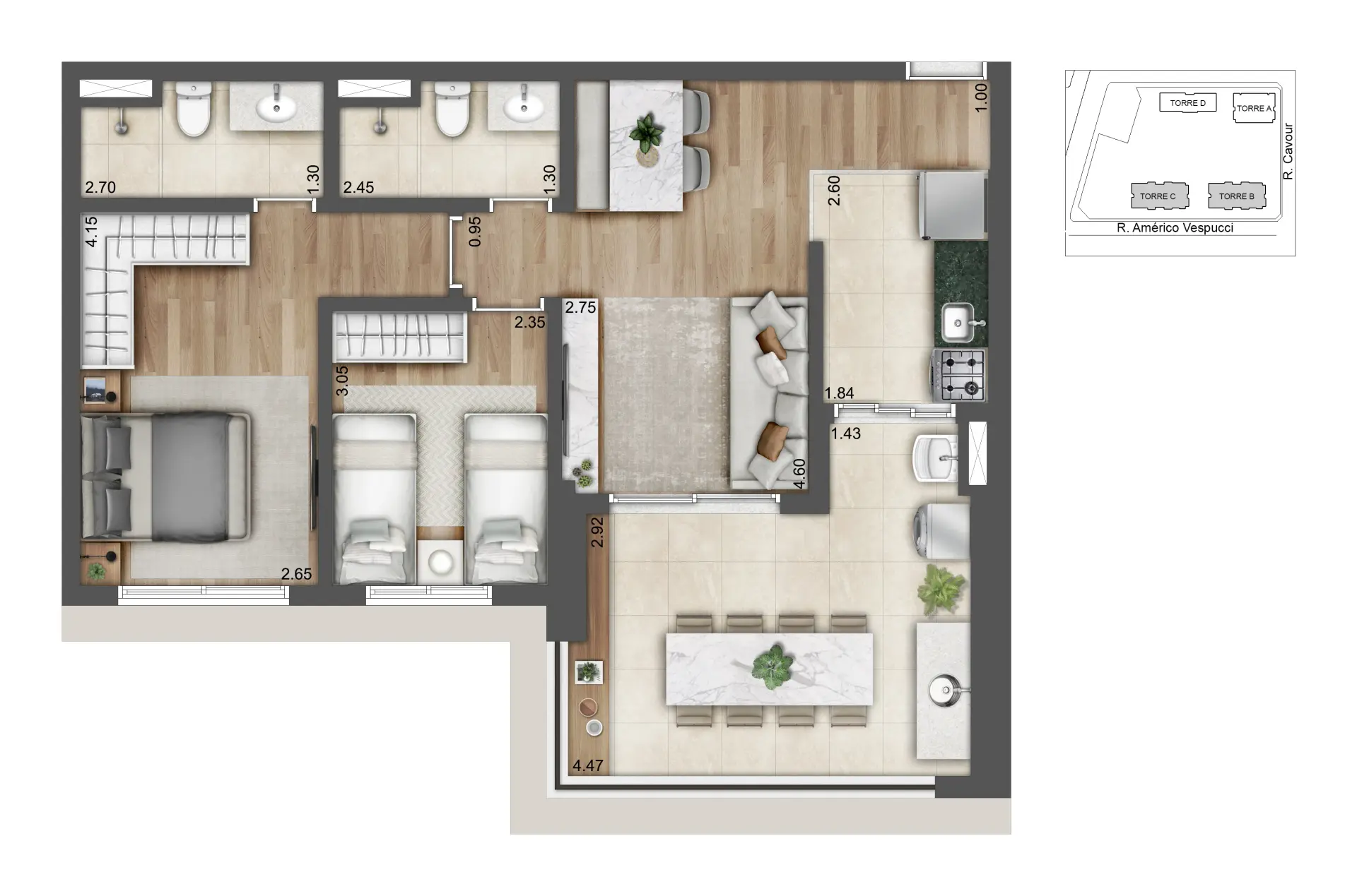 Planta 72m² – 2 Dorms